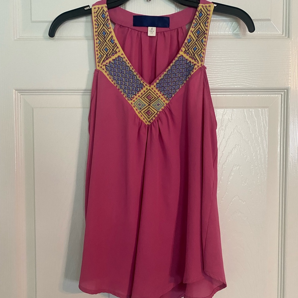 Embroidered Pink Sleeveless Top